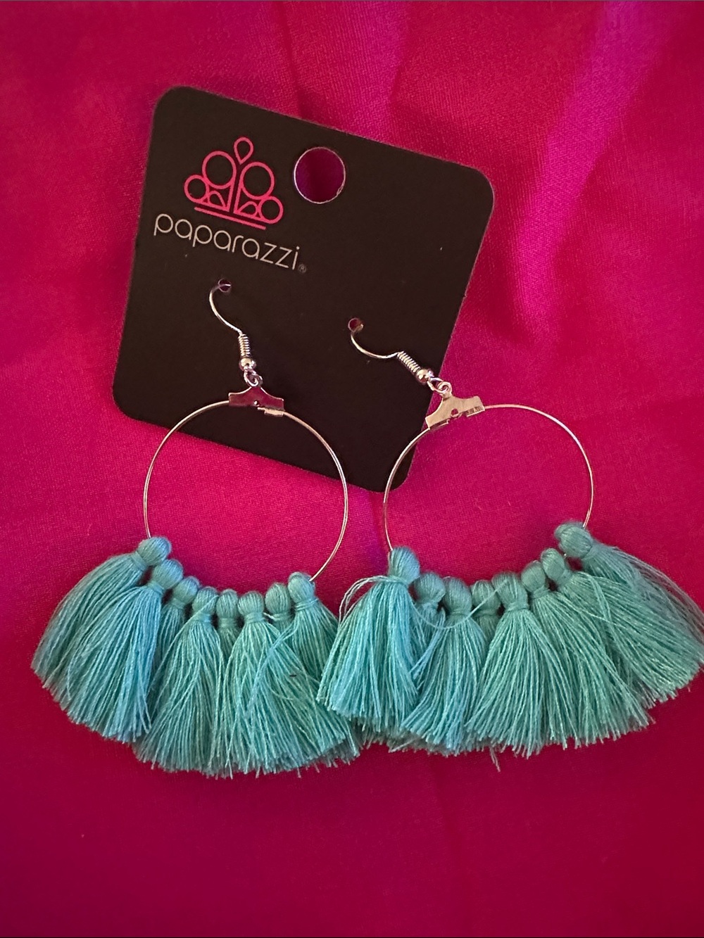 paparazzi Teal Tassel Hoop Earrings - Women Accessories